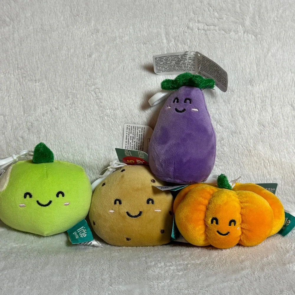 Little Living Nature Plush Keychain Mini Fun Food Clips- LOT of 4- New w/Tags